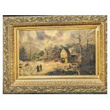 Vintage Framed Oil On Canvas Winter Scene