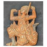 Vintage Thai Or Burmese Wood Temple Dancer Wall Ar