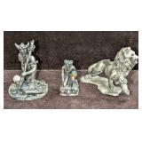 3 Demon Beast And Winged Lion Pewter Figurines