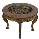 Wooden Floral Glass Top Drinks Small Table