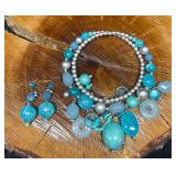 Teal Beaded Choker Necklace & Matching Earrings