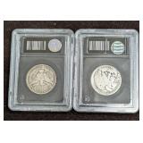 2 VG Barber And Walking Liberty Silver Half Dollar