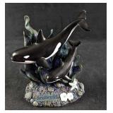 Rare Sea World Resin Mother & Child Orcas Figurine