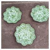 3 Vintage Ceramic Green & White Candy Bowls