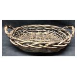 Vintage Woven Wicker Basket with Wooden Handles