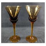 JB 2 Mikasa Amber Crystal Blossom Wine Glasses