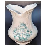 Vintage Green & White Floral China Vase