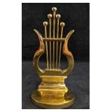 Brass Lacquered Music Harp Small Statue