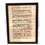 Antique Framed Medieval Period Music Sheet On Anim