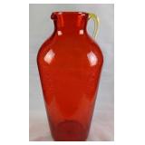 Vintage Red Crackle Glass Tall Water Pitcher