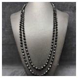 Black Glass Bead Long Beaded Necklace G34