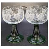 2 Vintage Luminarc French Arcoroc Green Stem Glass