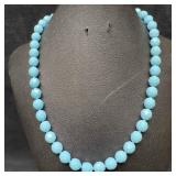 Turquoise Blue Glass Bead Round Faceted Beaded Nec