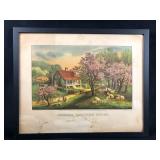 Framed American Homestead Spring Pubo by Currier &