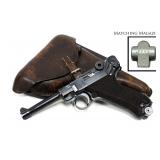 German P08 9mm Luger Pistol with Holster and Matching Magazine