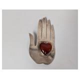 .925 Sterling Gemstone Hand Brooch