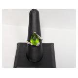 .925 Sterling Green Stone/Diam Accent Ring Sz 9