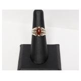 .925 Sterling Orange Cabochon Ring Sz 6.5