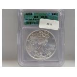 ICG 2004 MS69 1oz .999 Silv Eagle $1