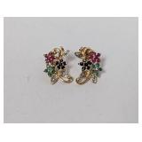 Vermeil/.925 Sterling Multi Gem/Diamond Earrings