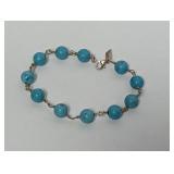 8" .925 Sterling Faux Turquoise Bead Bracelet