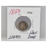 1853 90% Silver Seated Half Dime