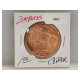 1oz .999 Copper Zombucks Round