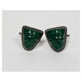 .900 Silver Green Carved Face Cufflinks