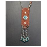 20" .925 Sterl & Leather Chain w/Turquoise Pendan