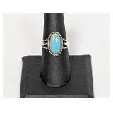 .925 Sterling Oval Faux Turquoise Ring Sz 8