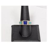 .925 Sterling Turquoise & Lapis Ring Sz 9