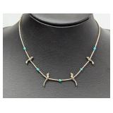 14" .925 Sterling Birds & Blue Bead Necklace