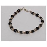 8" .925 Sterling Black Beaded Bracelet