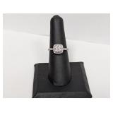 .925 Sterling Diamond Halo Ring Sz 7