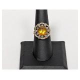 .925 Sterling Amber Cabochon Ring Sz 7.5