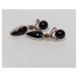 .925 Sterling Onyx/Amber Dangle Earrings