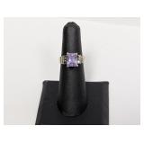 .925 Sterling Purple Stone/Marcasite Ring Sz 6