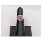 .925 Sterling Pink/Clear Stone Ring Sz 5