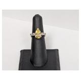 .925 Sterling Yellow/Clear Stone Ring Sz 6