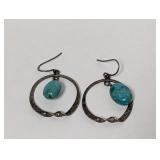 .925 Sterl Hoop w/Turquoise Bead Earrings