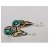 Vermeil/.925 Sterl Malachite Dangle Earrings