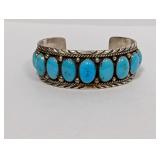 .925 DD Sterling Turquoise Cabochon Cuff Bracelet