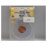 ANACS 2000 MS64 Off Center One Cent