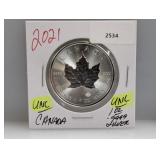 2021 UNC 1oz .999 Silv Canada Maple Leaf