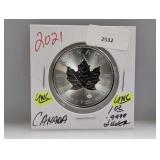 2021 UNC 1oz .999 Silv Canada Maple Leaf