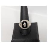 .925 Sterling Intaglio Onyx Stone Ring Sz 10