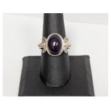 .925 Sterling Purple Cabochon Ring Sz 8