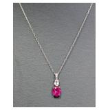 18" .925 Sterling Chain w/Pink/Clear Stone Pendan