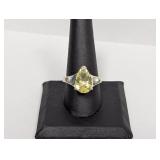 .925 Sterling Yellow Pear Shape Stone Ring Sz 10