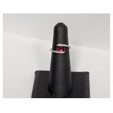 .925 Sterl Pink Stone w/Diamond Accent Ring Sz 5